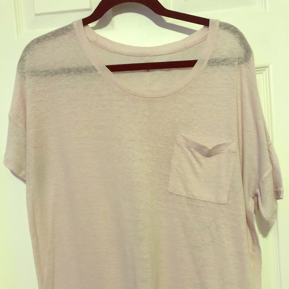 Pale pink sheer linen blend t shirt